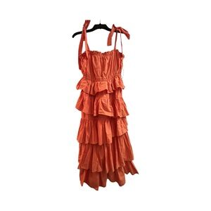 NWT Idem Ditto Bright Orange Tiered Ruffled Midi Dress